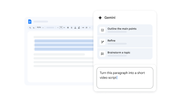 GEMINI · DOCS: Muuda tekst videostsenaariumi lähteks.